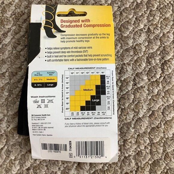 FUTURO LIFESTYLE MODERATE COMPRESSION TROUSER SOCKS FOR WOMEN. LARGE. New. Black - Picture 2 of 2